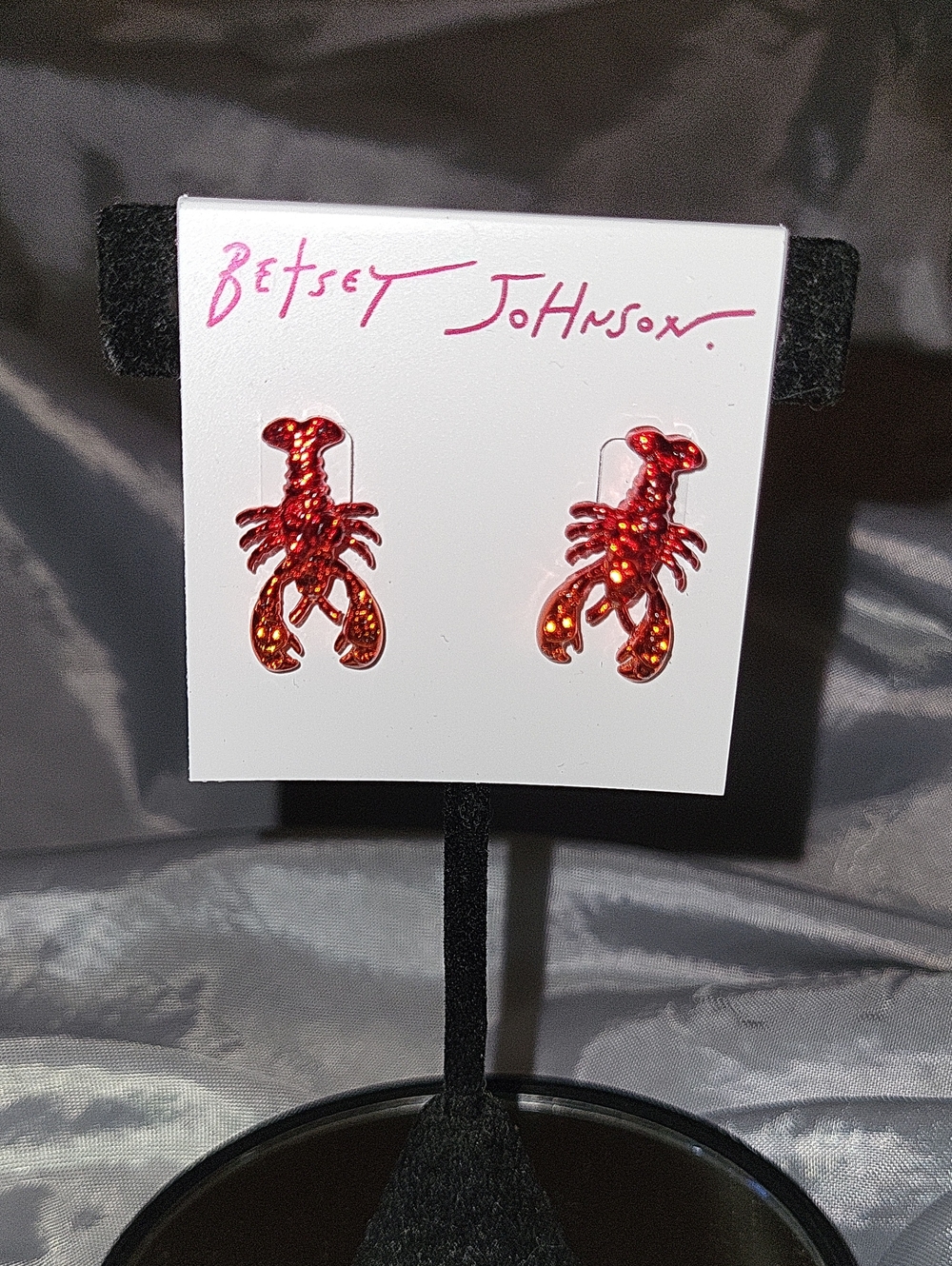 Betsey Johnson Red Glitter Lobster Stud Earrings New On Card Te